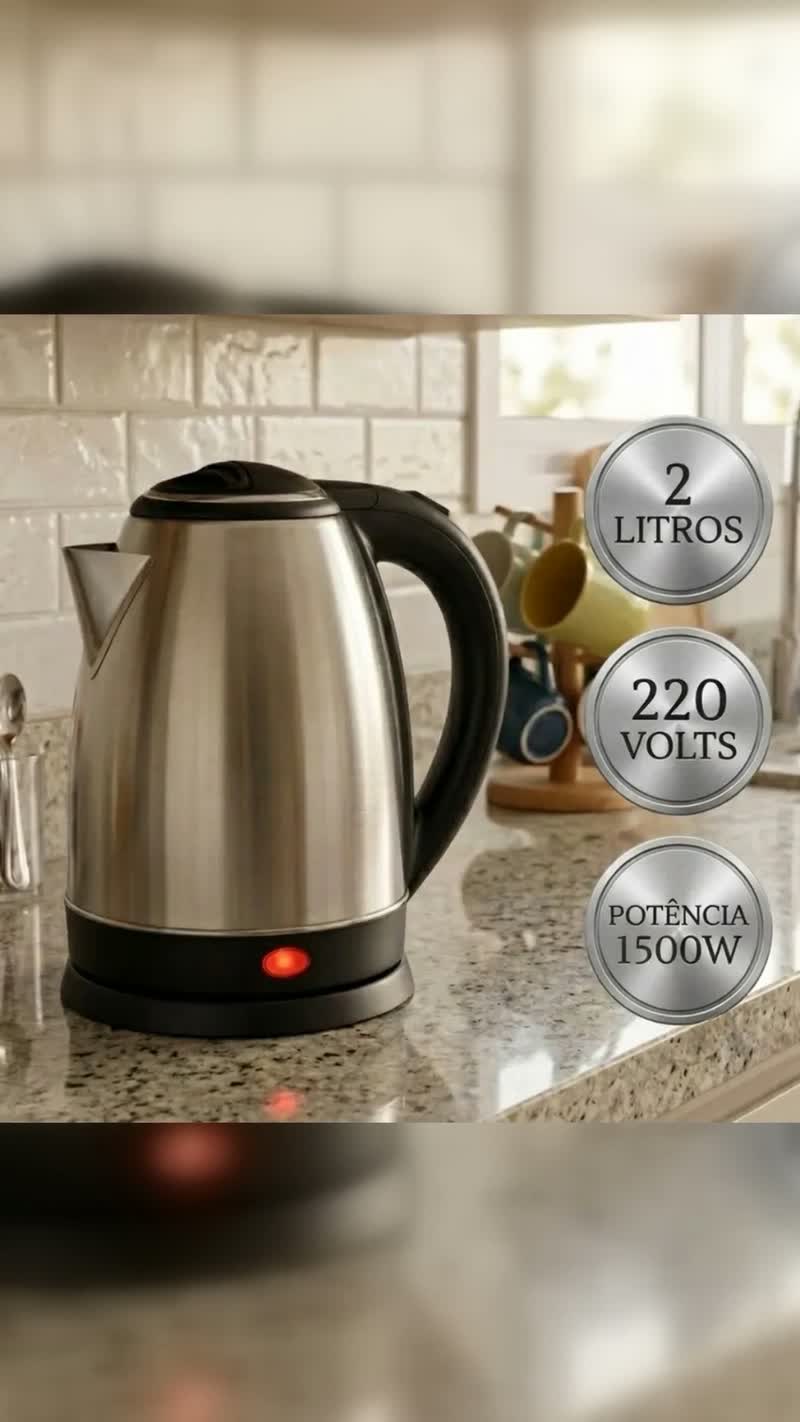 Chaleira Elétrica Inox 2 Litros com Desligamento Automático