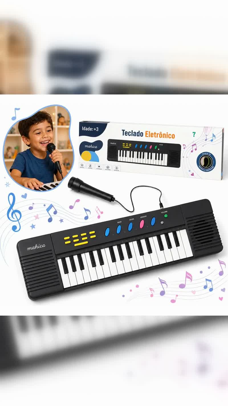 Teclado Infantil 32 Teclas com Microfone Karaokê