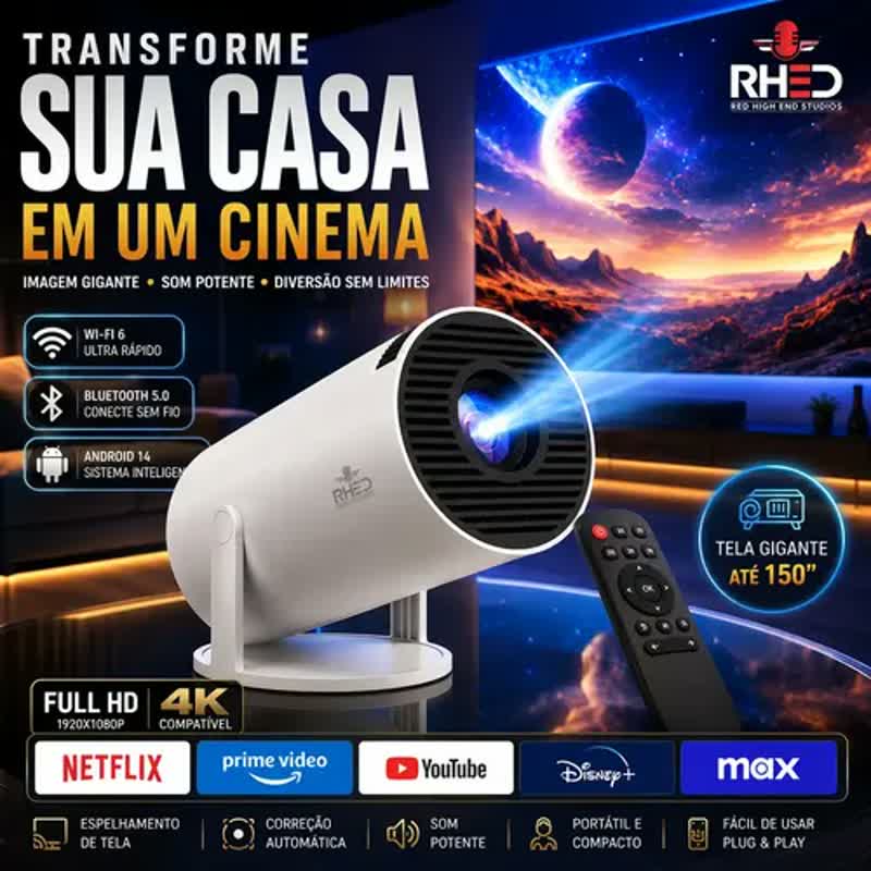 Projetor Smart Portátil Full HD 4K