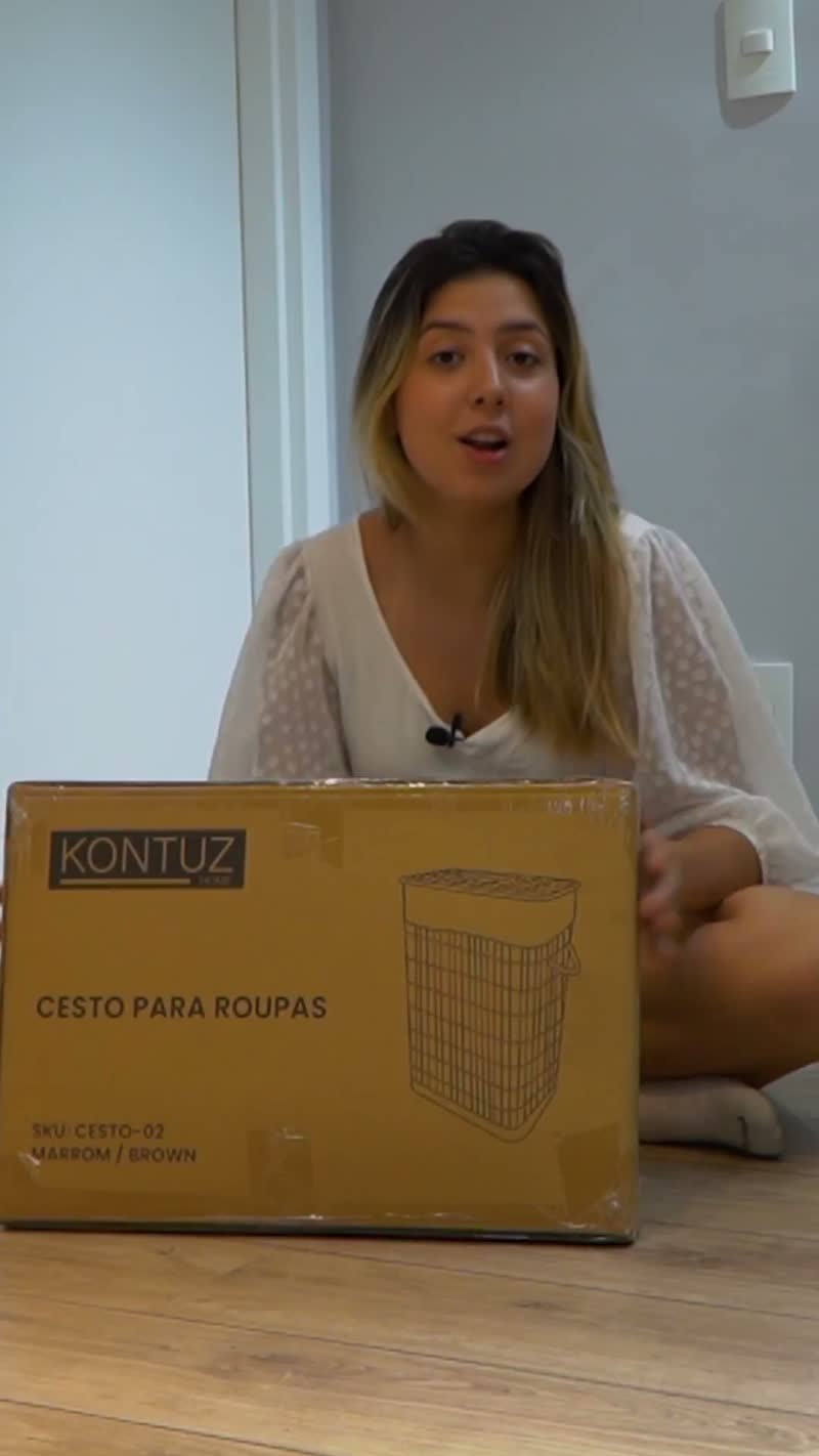 Cesto de Roupa Suja de Bambu com Tampa 50 Litros