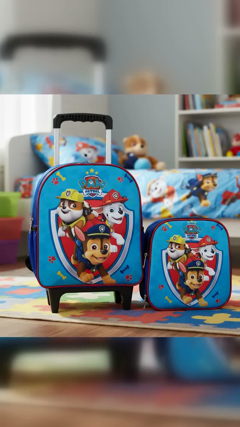 Kit Mochila Escolar de Rodinhas Patrulha Canina com Lancheira