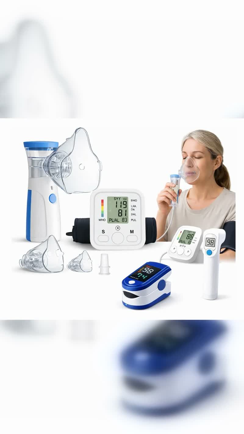 Kit 4 em 1 Pressão, Termômetro, Inalador e Oxímetro