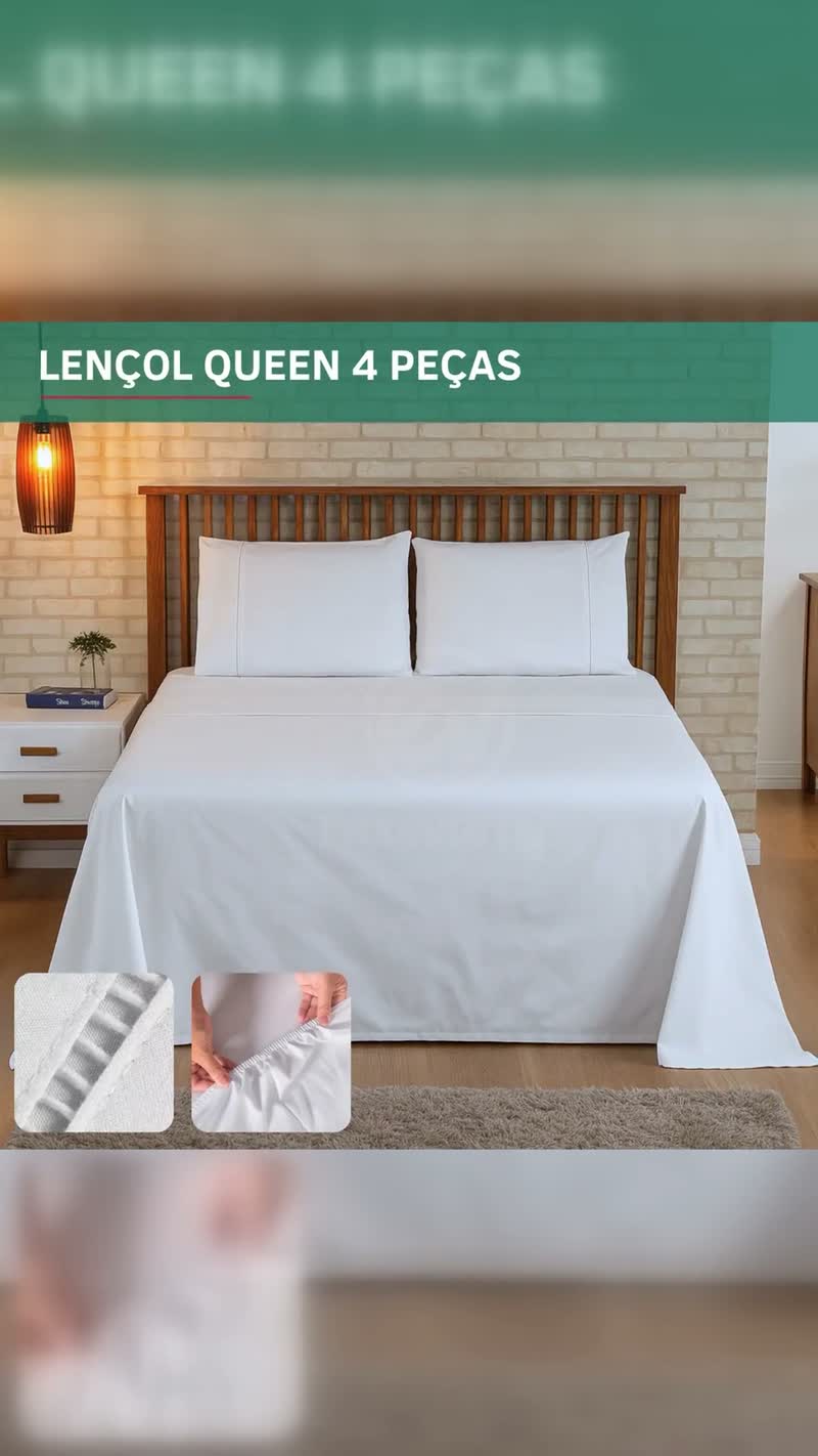 Kit Jogo de Cama Queen 4 Peças Percal 400 Fios