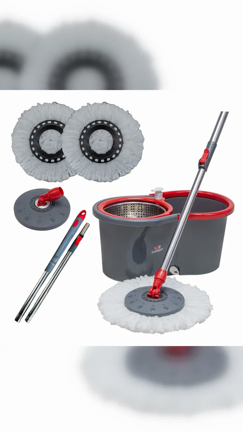 Mop Esfregão Giratório Condor Balde Inox 13L + Refil