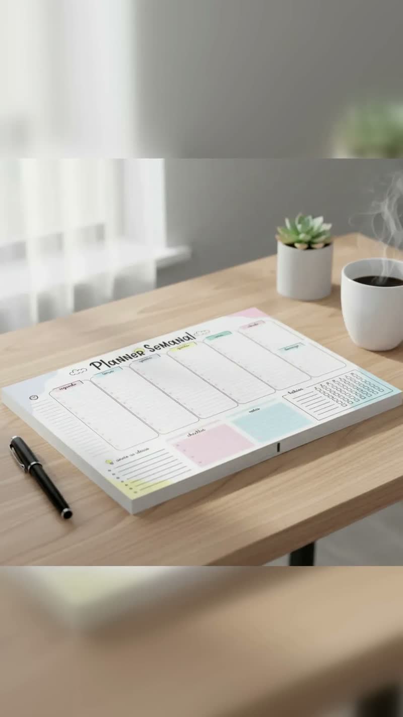 Bloco Planner Semanal e Diário de Mesa A4 Destacável