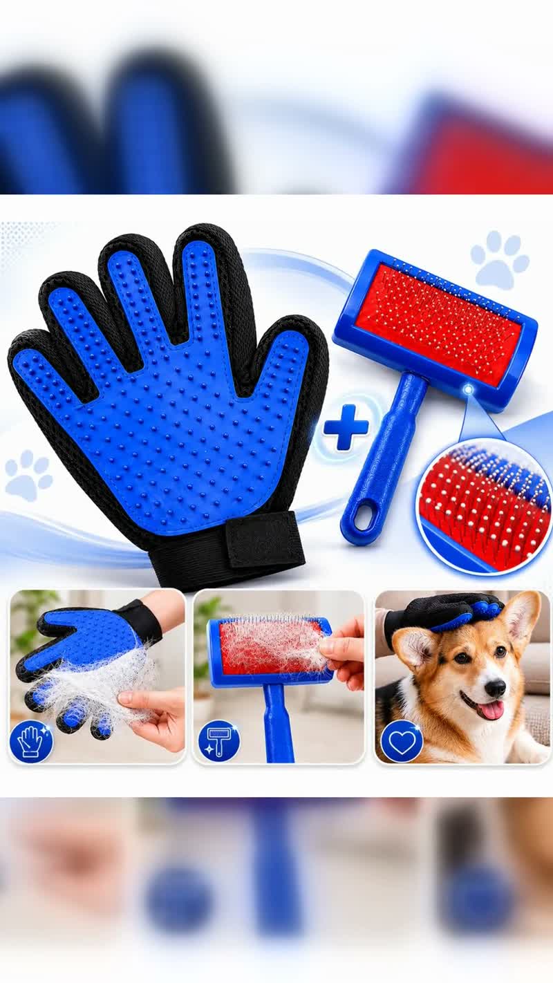 Kit Escova Rasqueadeira Pet e Luva Removedora de Pelos