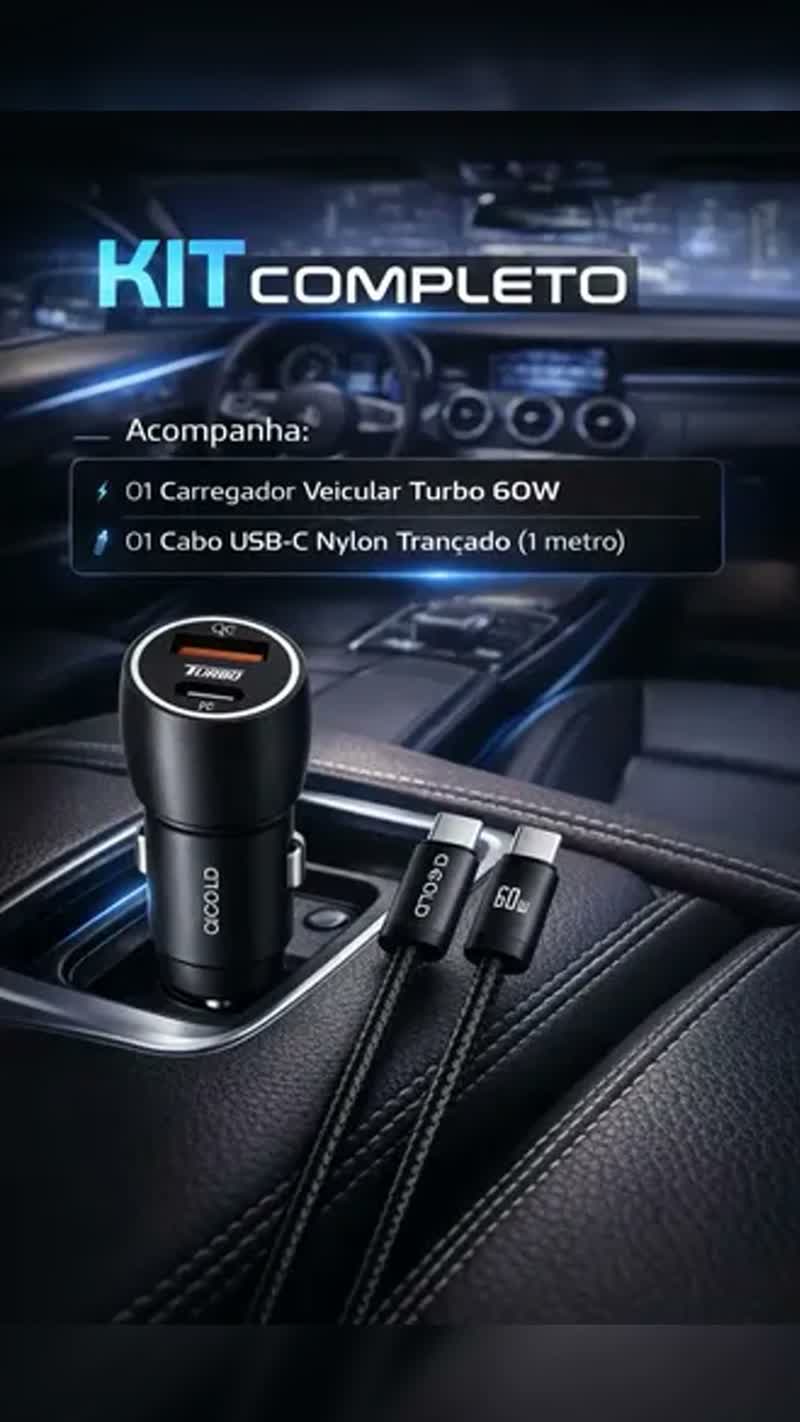 Kit Carregador Veicular Turbo USB-C 60W Comica