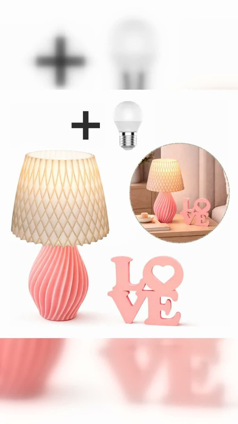 Kit Abajur Espiral de Mesa e Placa Love 3D