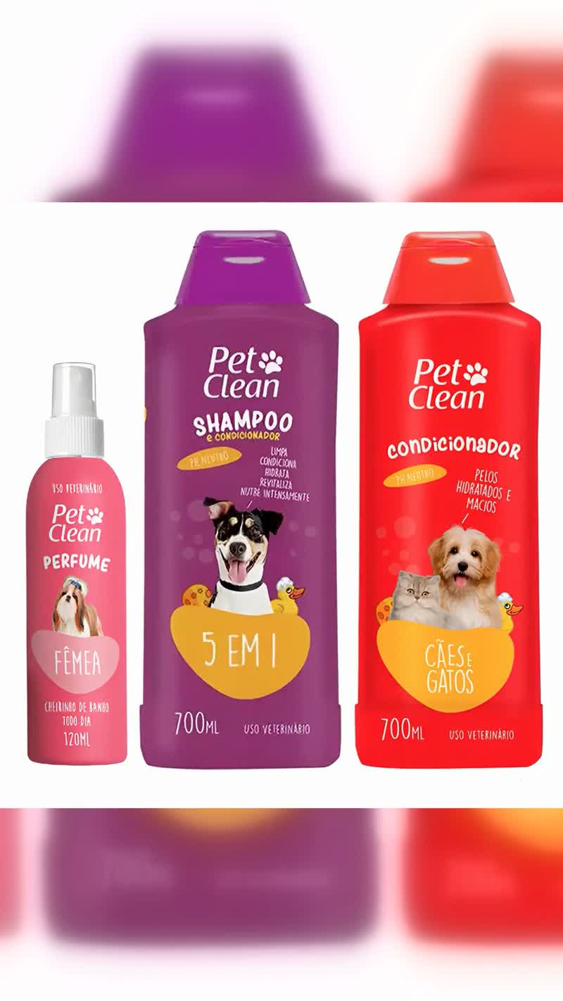 Kit Shampoo 5 em 1 com Condicionador e Perfume para Cães e Gatos