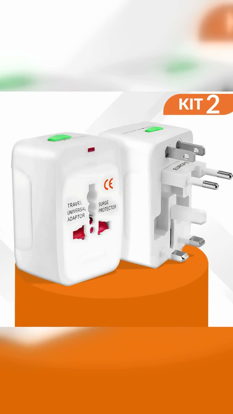 Kit 2 Adaptadores de Tomada Universal para Viagem Internacional