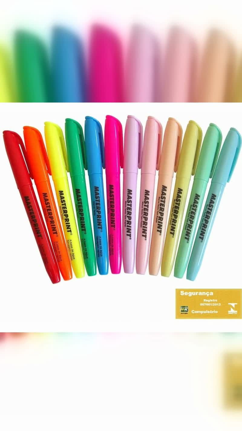 Kit Marca-Texto Masterprint 12 Cores Neon e Pastel