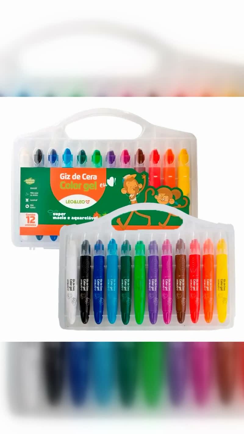 Giz de Cera Color Gel 12 Cores Aquarelável Leoleo