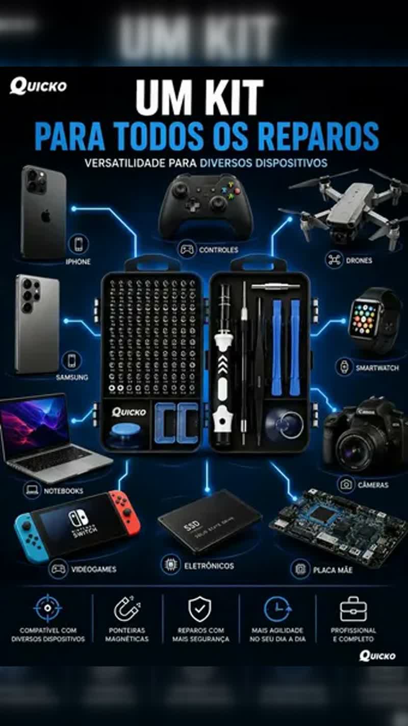 Kit Jogo de Ferramentas Precisão Magnético 115 Peças Quicko