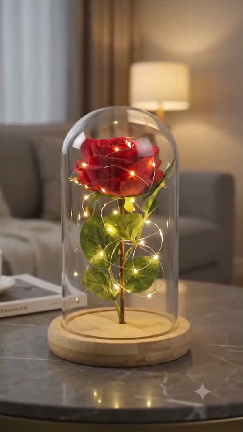 Mini Luminária Rosa Encantada LED com Redoma