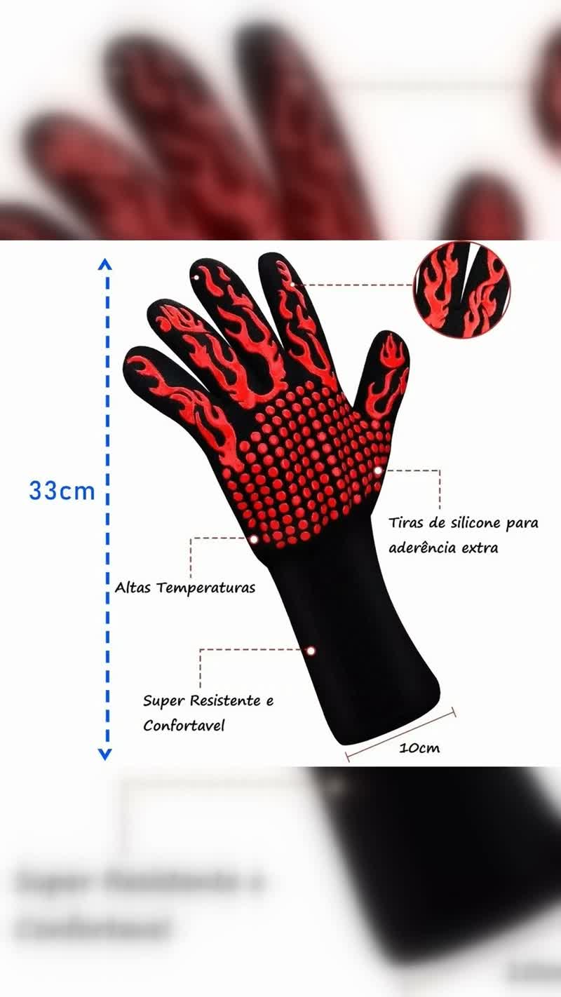 Par de Luvas Térmicas para Forno e Churrasqueira 33cm