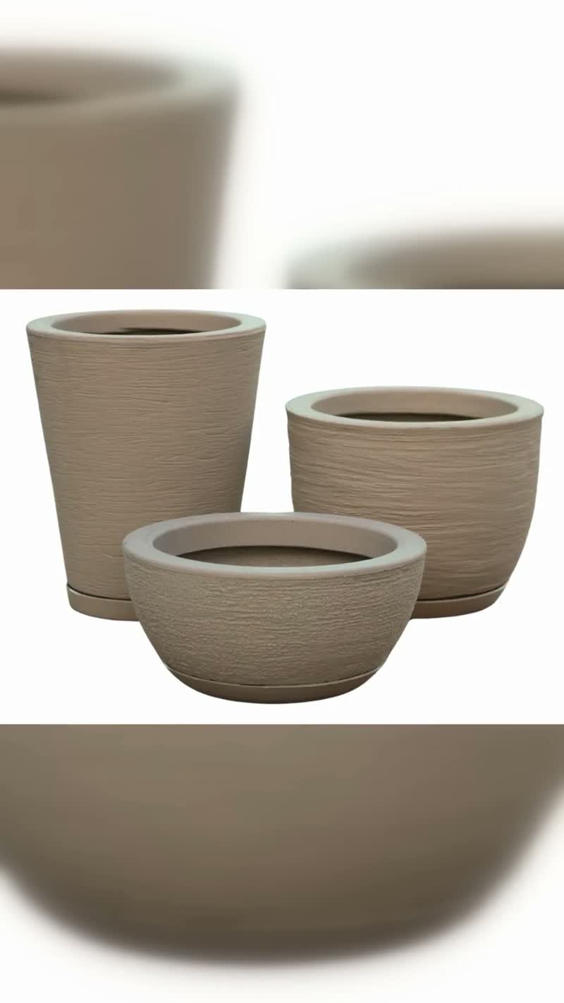 Kit 3 Vasos Decorativos de Polietileno com Prato