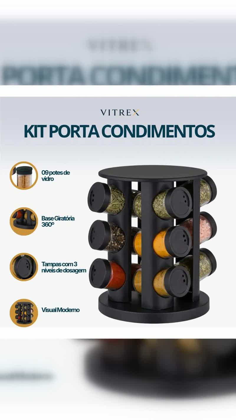 Kit Porta Condimentos Vitrex 9 Potes de Vidro