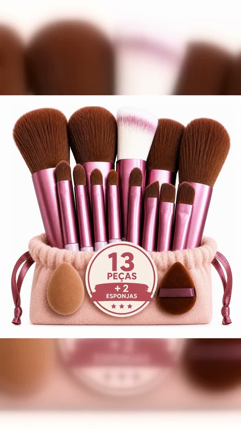Kit 13 Pincéis de Maquiagem com 2 Esponjas e Estojo