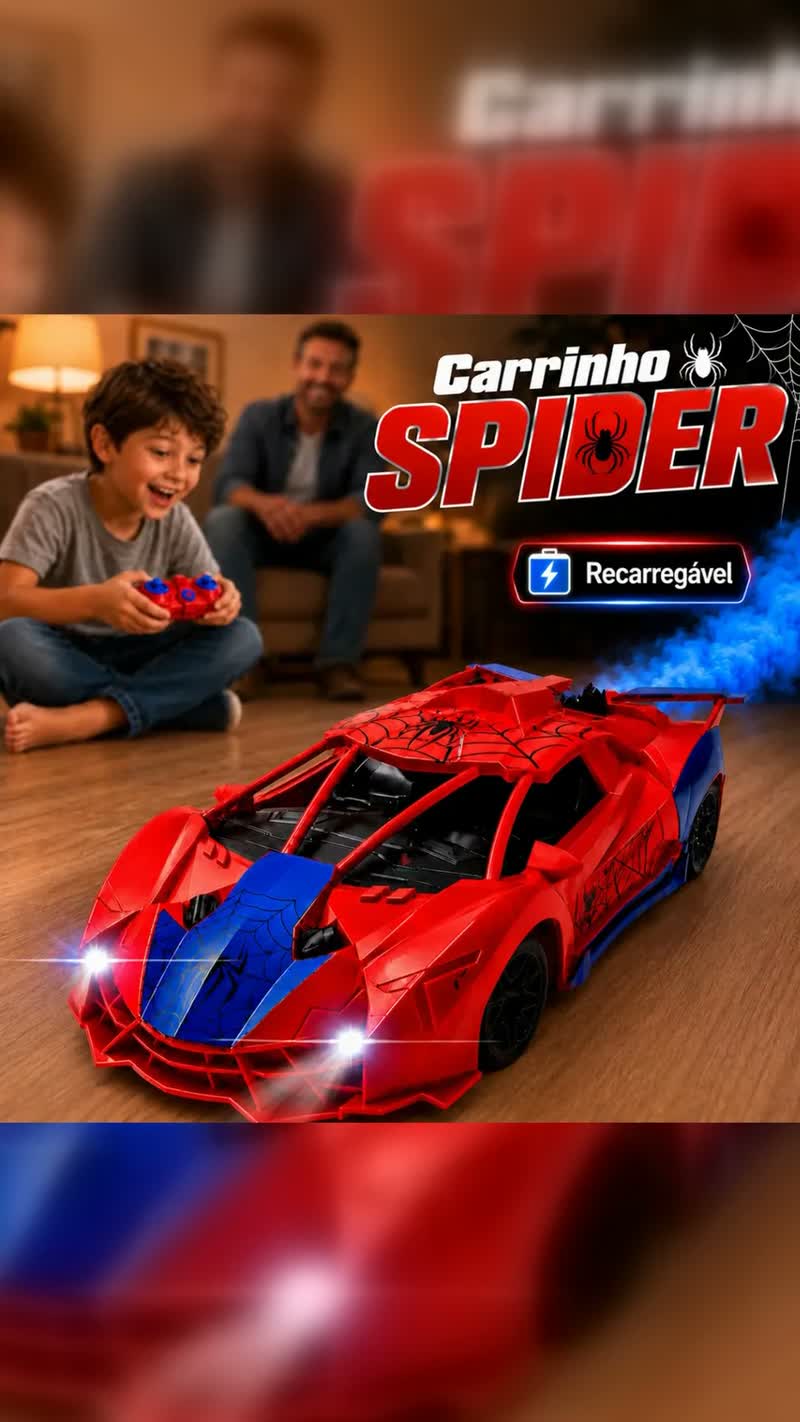 Carrinho de Controle Remoto Homem-Aranha com Fumaça