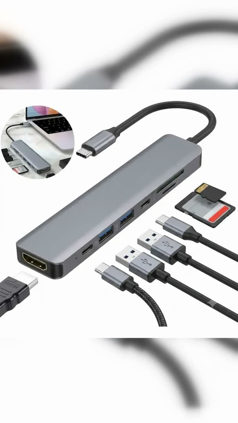 Adaptador Hub USB-C 7 em 1 com HDMI 4K