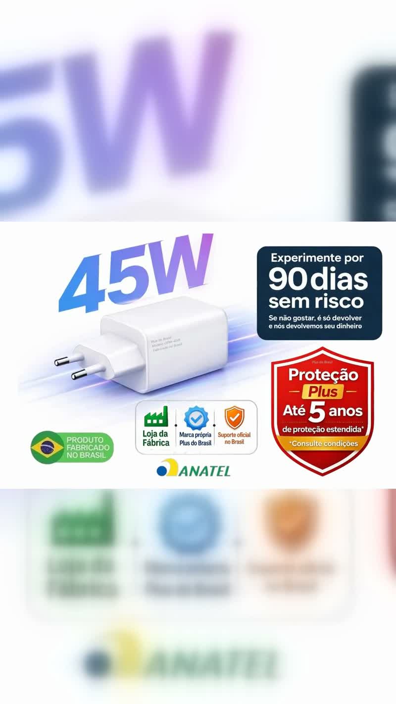 Carregador USB-C GaN 45W com Carga Super Rápida