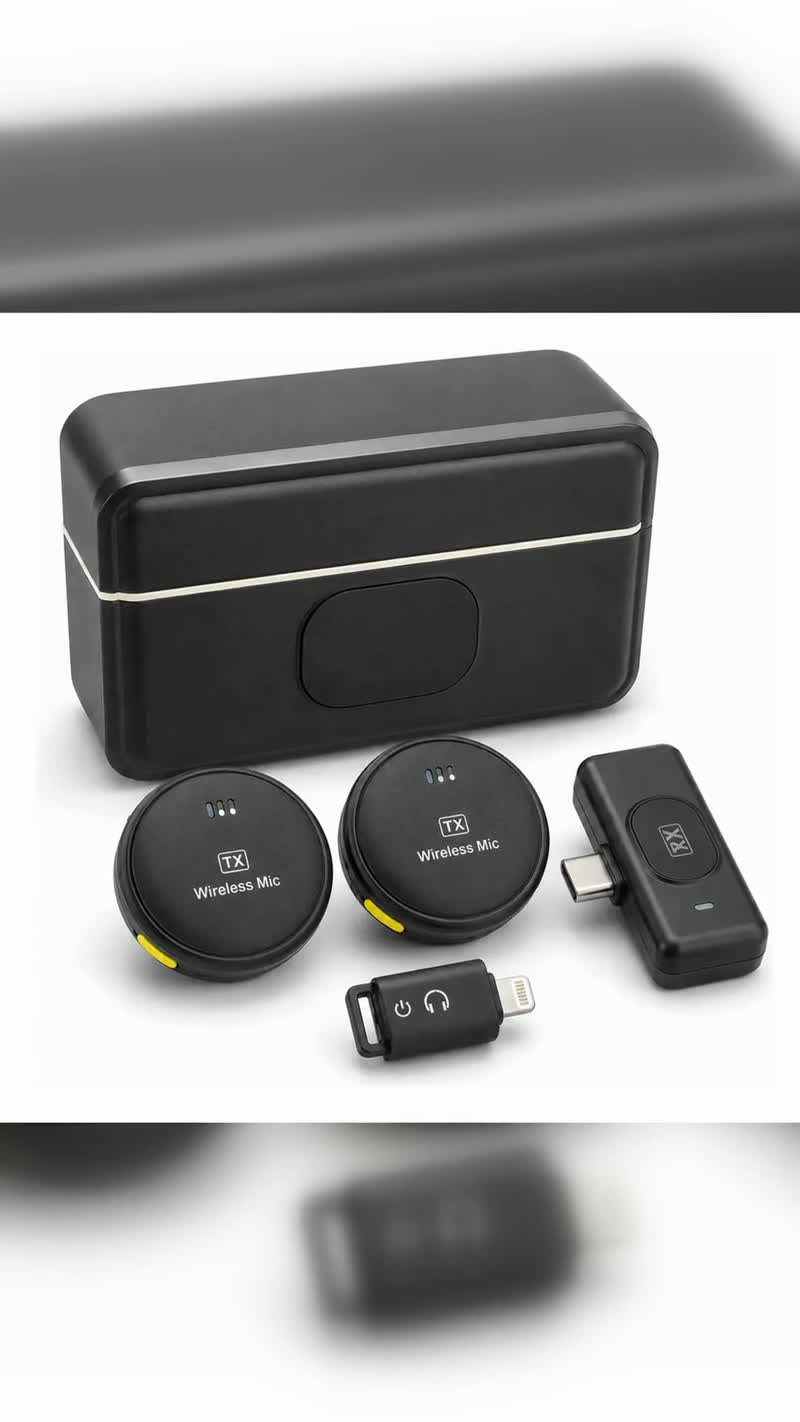 Microfone de Lapela Sem Fio Tipo C Duplo com Cancelamento de Ruído