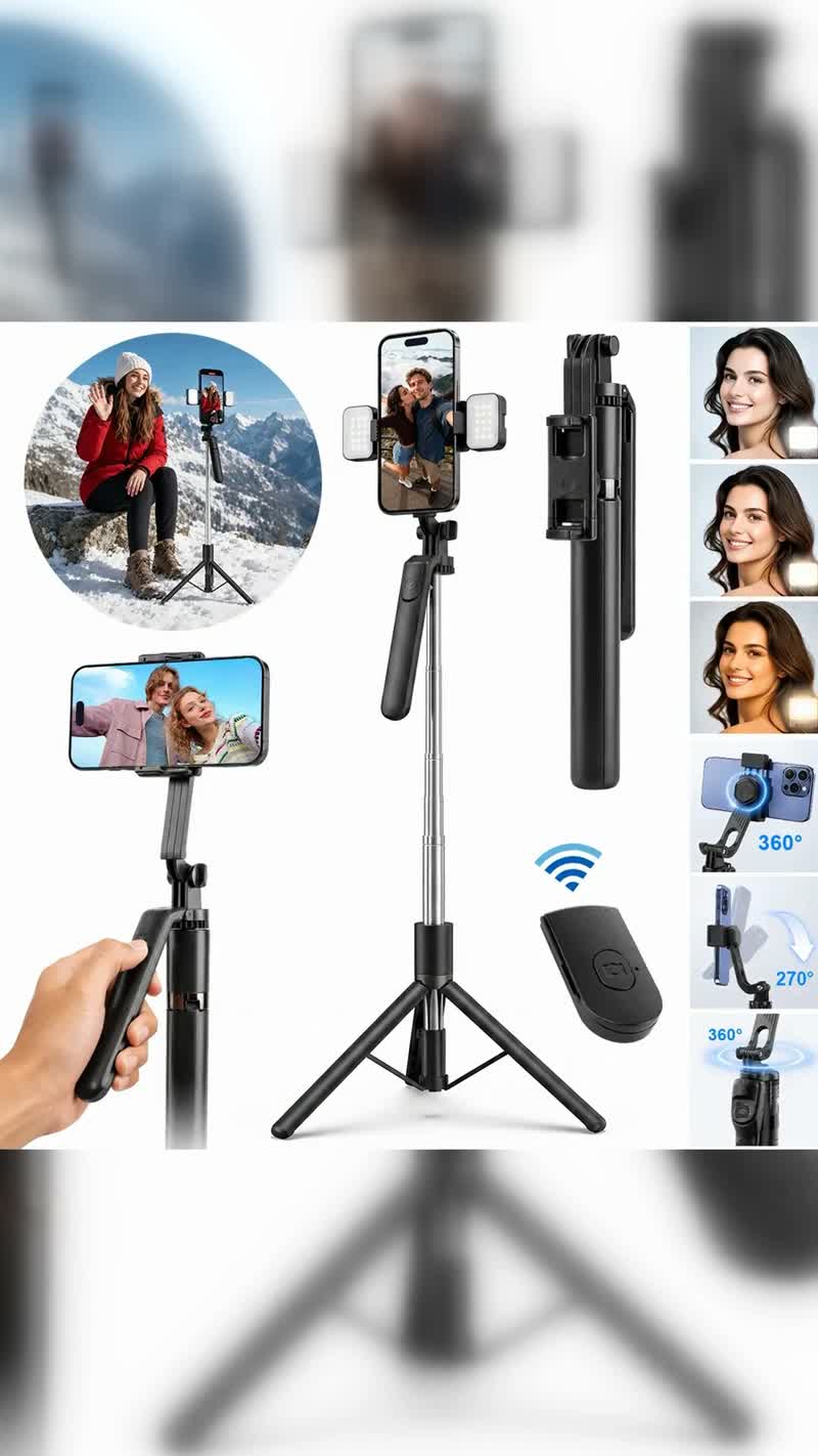 Tripé e Bastão de Selfie 2 em 1 para Celular até 1,70m com Bluetooth