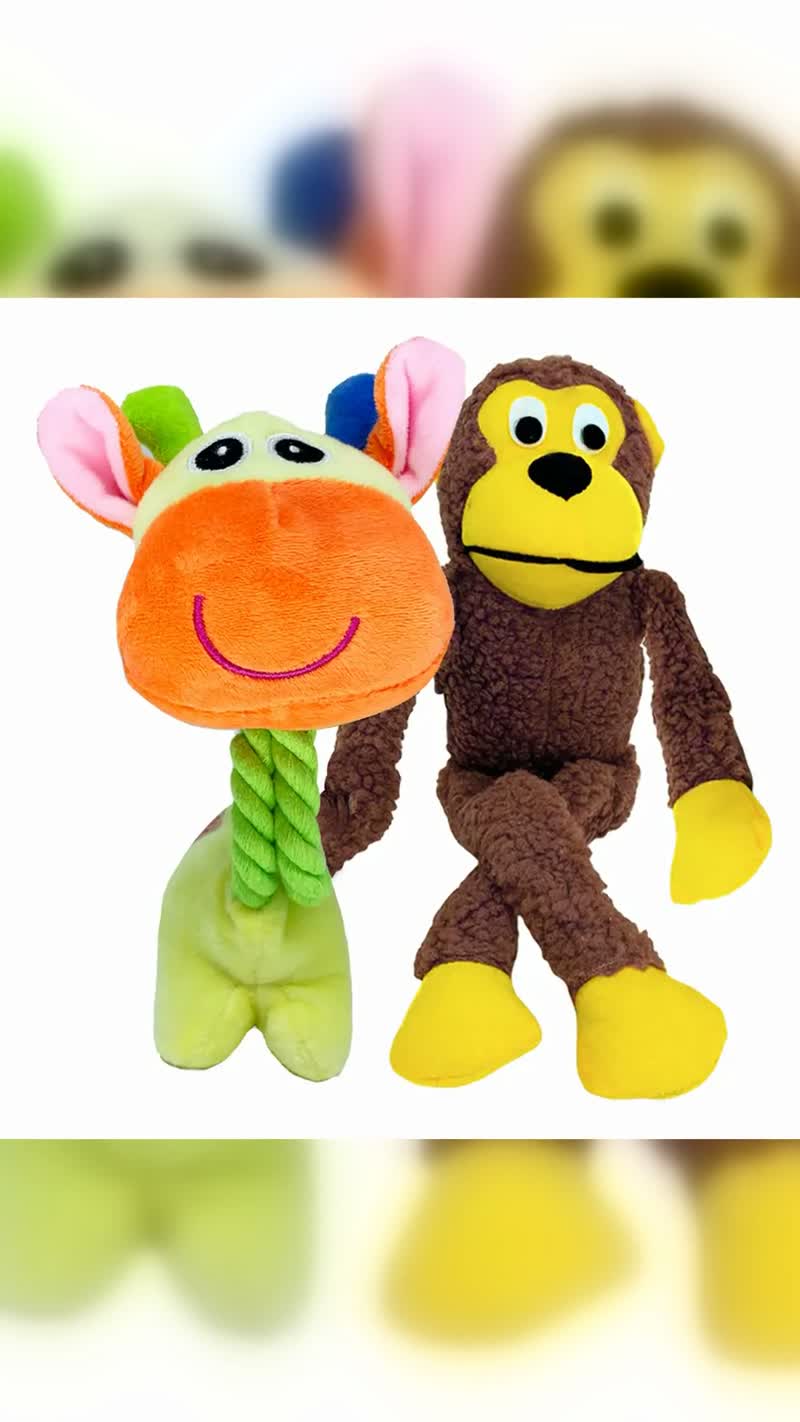 Kit 2 Pelúcias com Apito para Cachorro Macaco e Girafa Savana Pet
