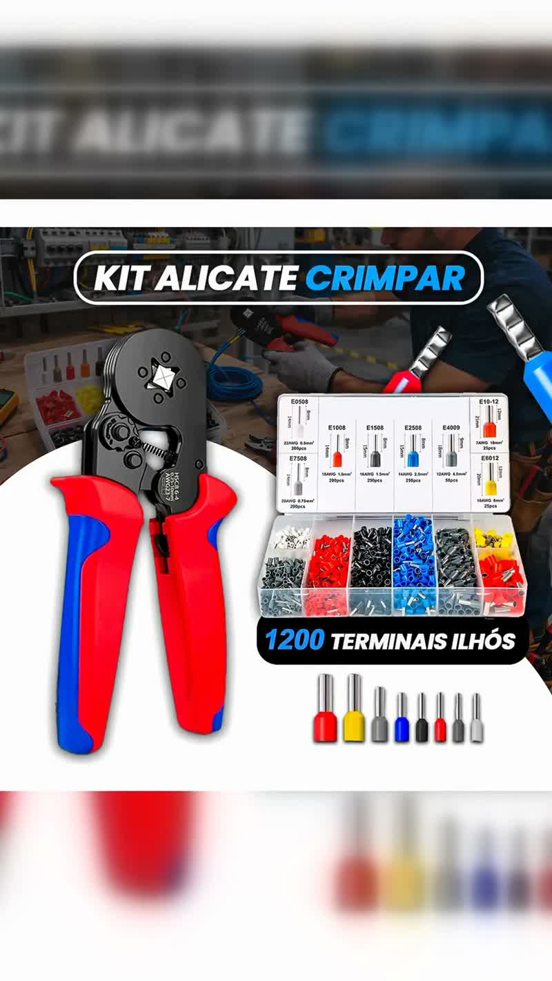 Kit Alicate Crimpador com Catraca e 1200 Terminais Ilhós