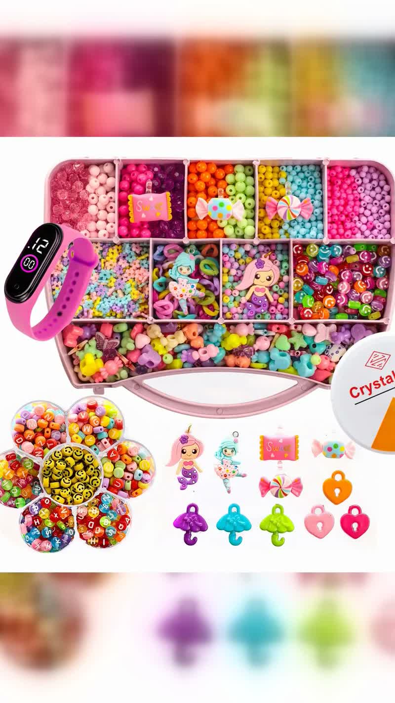 Kit Miçangas Infantil 3500 Peças com Maleta, Pingentes e Relógio de Brinde