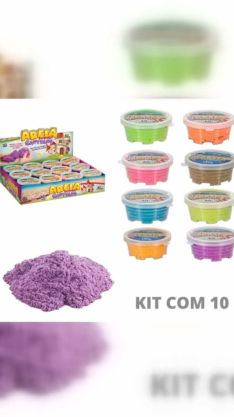 Kit 10 Potes de Areia Cinética 60g Cores Sortidas