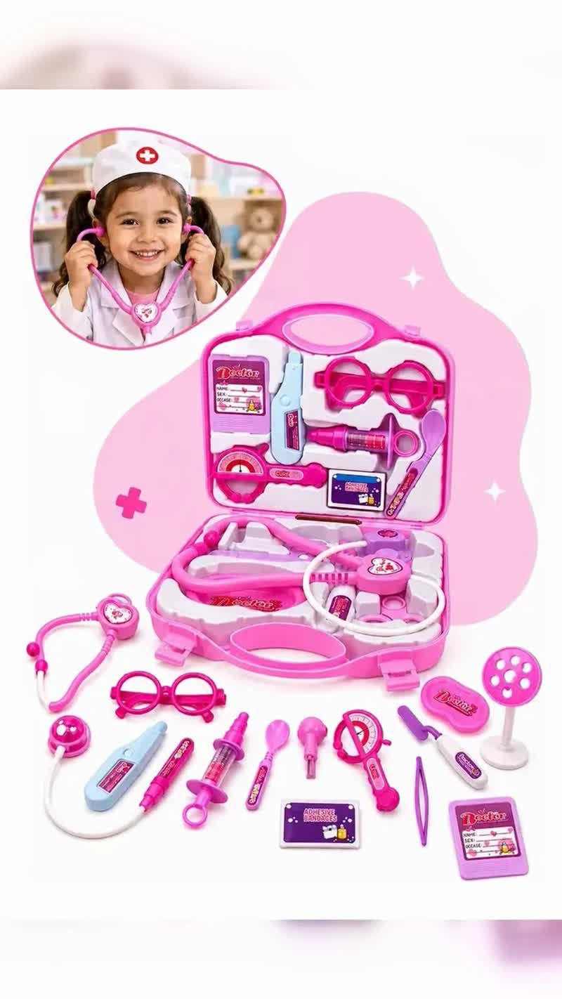Kit Médico Infantil Maleta Rosa com Acessórios Kizumba