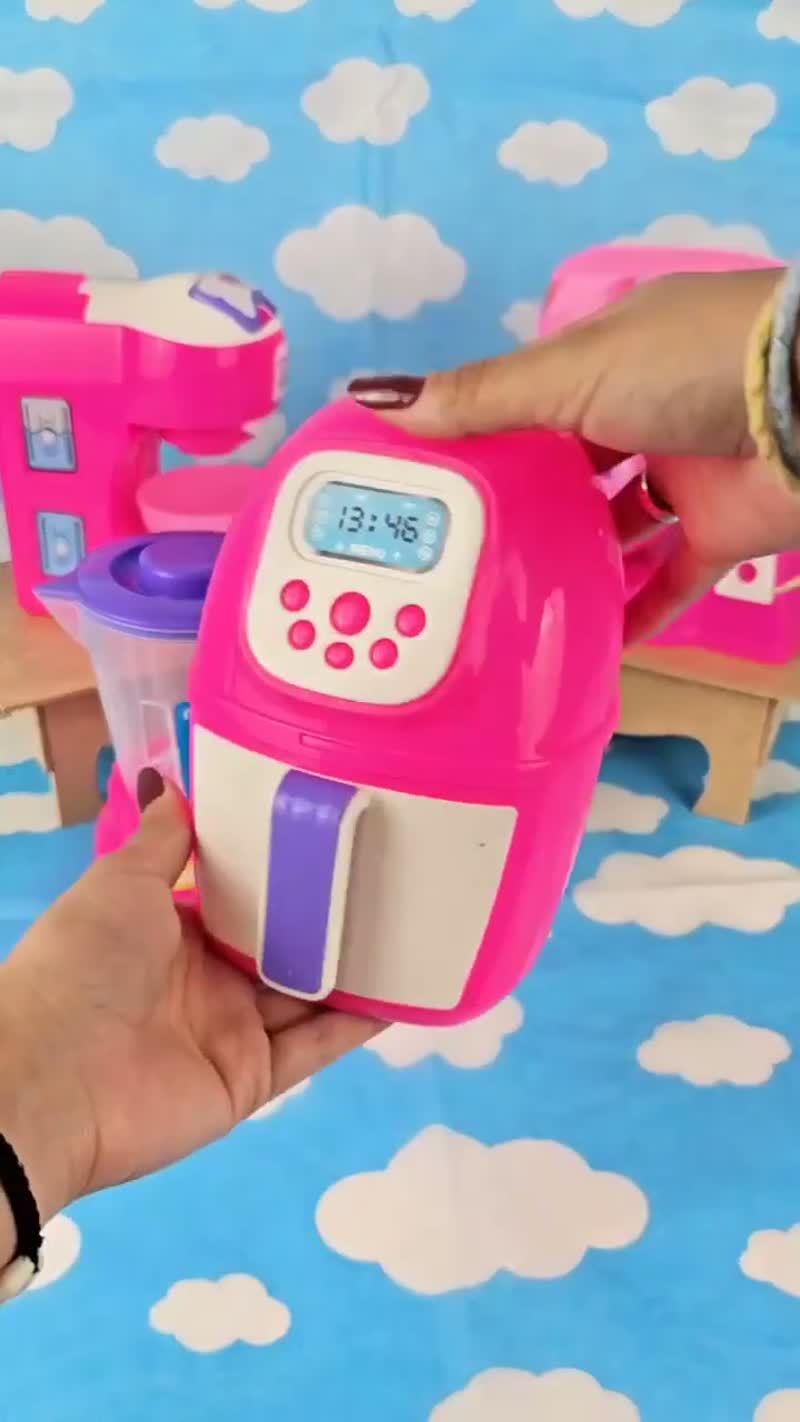 Kit Cozinha de Brinquedo Infantil 8 Peças com Air Fryer, Batedeira e Cafeteira