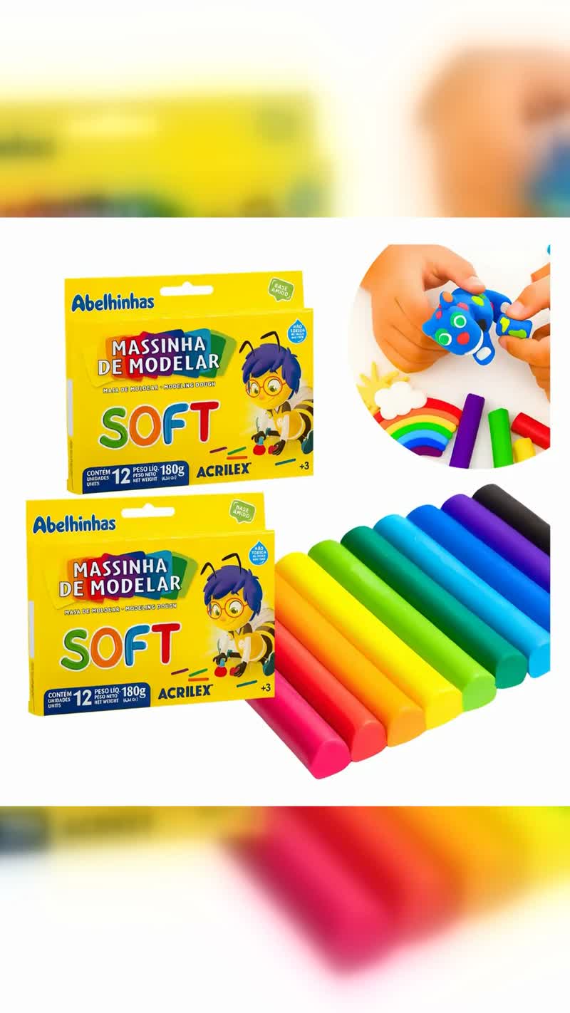 Kit 24 Massinhas de Modelar Soft Acrilex, 12 Cores, Atóxicas