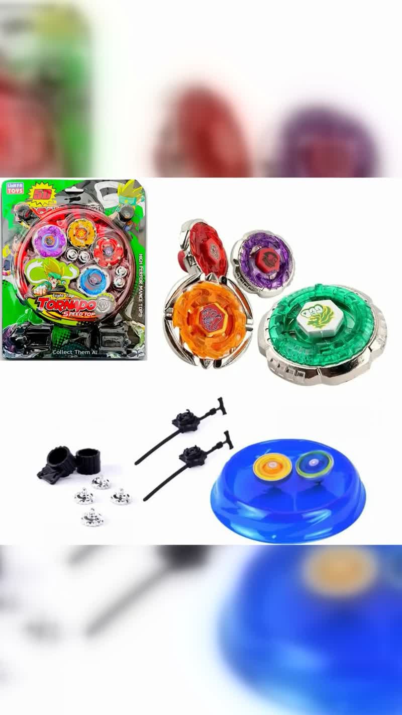 Kit 4 Piões de Batalha Tornado com LED, 2 Lançadores e Arena