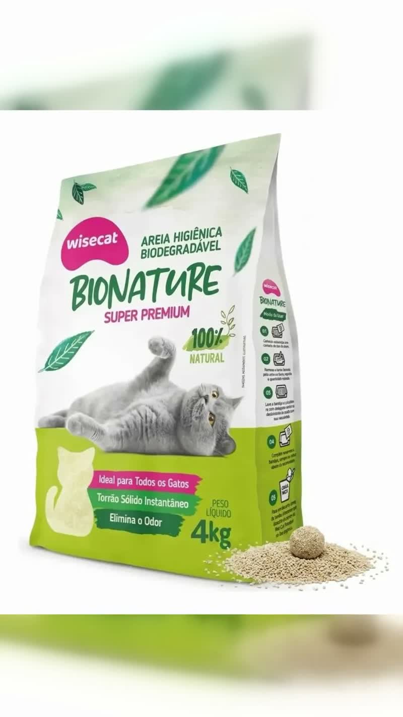 Areia Higiênica de Mandioca para Gatos Wisecat Bionature 4kg, Biodegradável