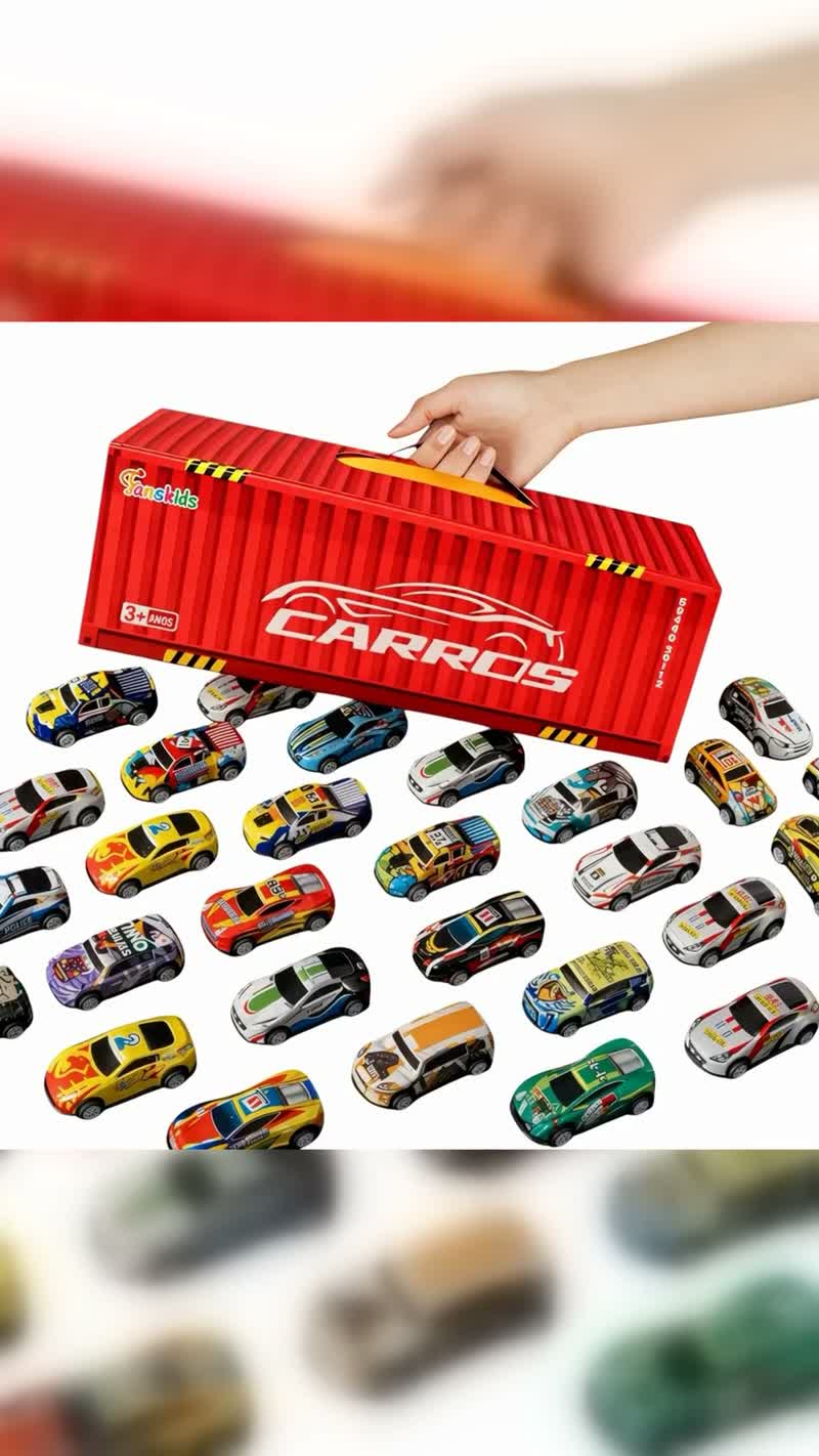Kit 48 Carrinhos de Metal com Fricção, Maleta Contêiner e 2 Pistas