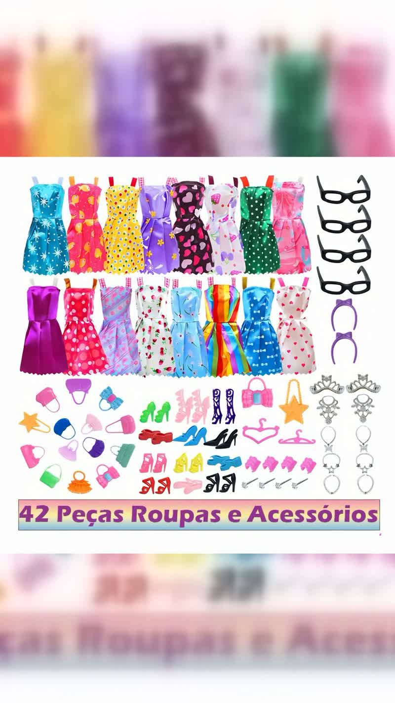 Kit 42 Peças de Roupas e Acessórios para Boneca Barbie