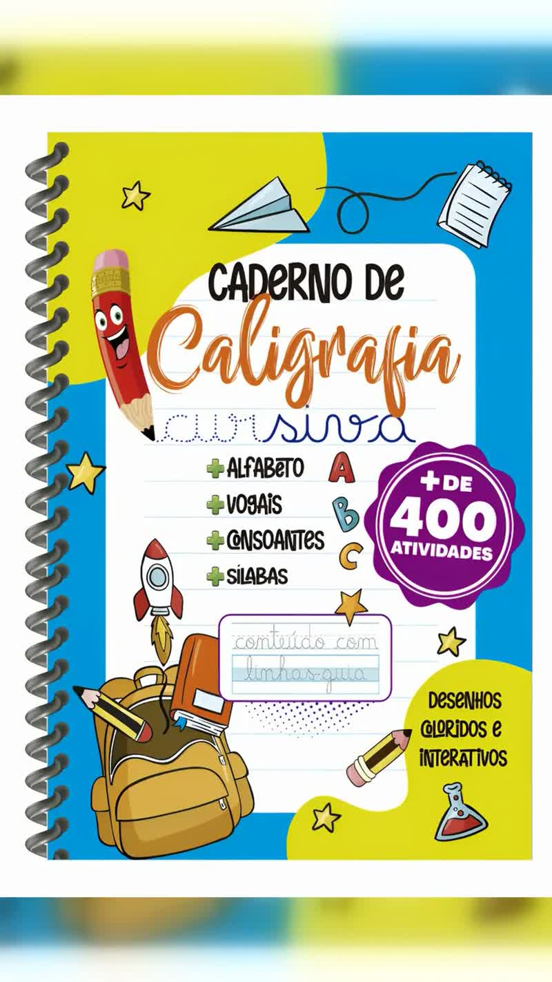 Caderno de Caligrafia Letra Cursiva com 400 Atividades, Mundo Papieré