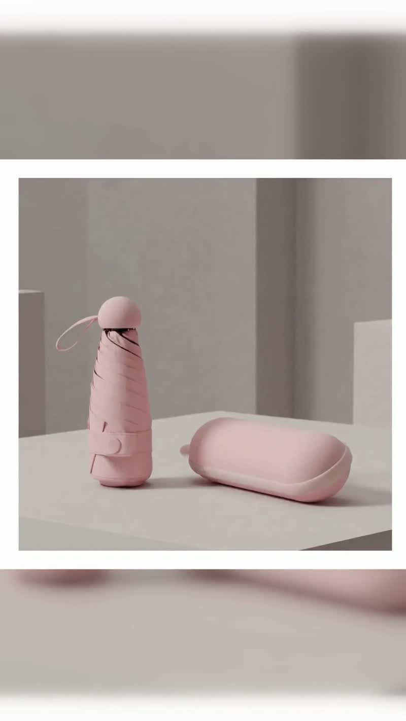Mini Guarda-Chuva Dobrável Rosa com Proteção UV e Estojo