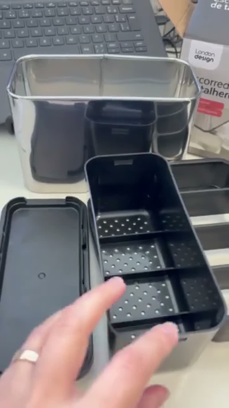Porta Talheres Escorredor Organizador de Aço Inox 4 Divisórias
