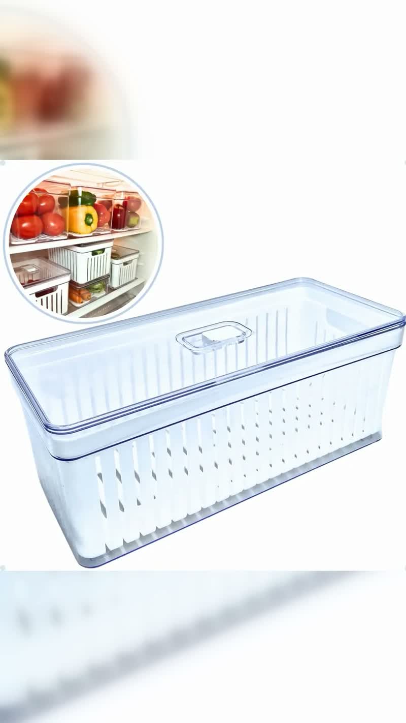 Organizador de Geladeira 6,8 Litros com Tampa e Cesto de Drenagem