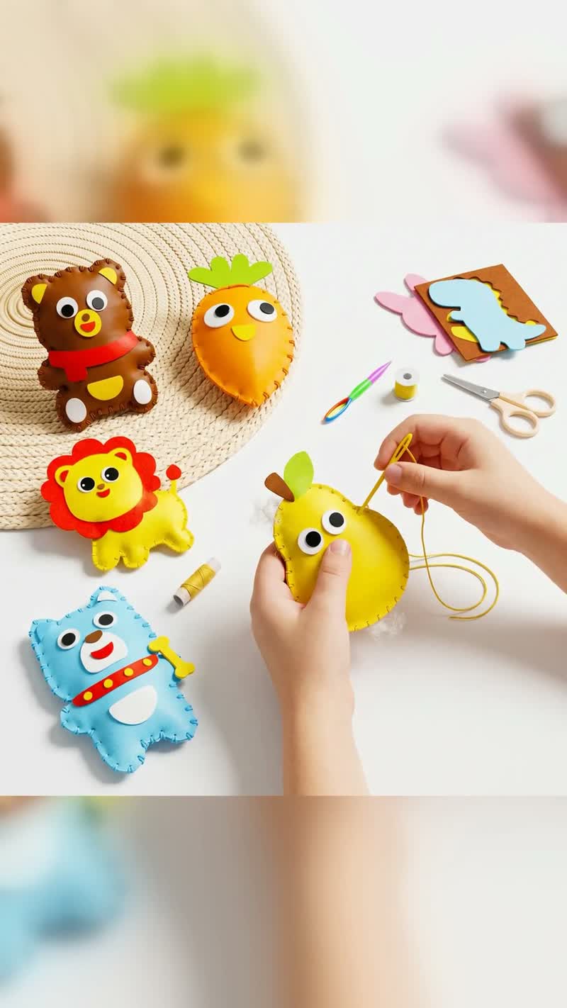 Kit Costura Mágica Infantil com Bichinhos de EVA e Enchimento