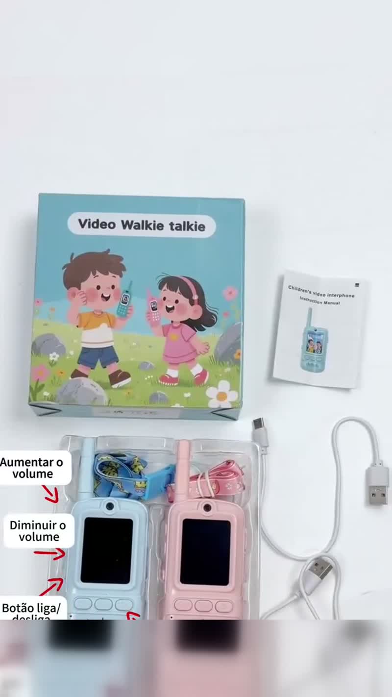 Kit 2 Rádios Comunicadores Infantis com Câmera e Tela Colorida