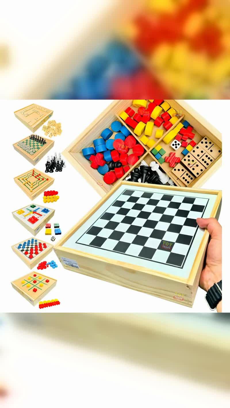Jogo de Tabuleiro 6 em 1: Xadrez, Dama, Ludo, Dominó, Trilha e Velha