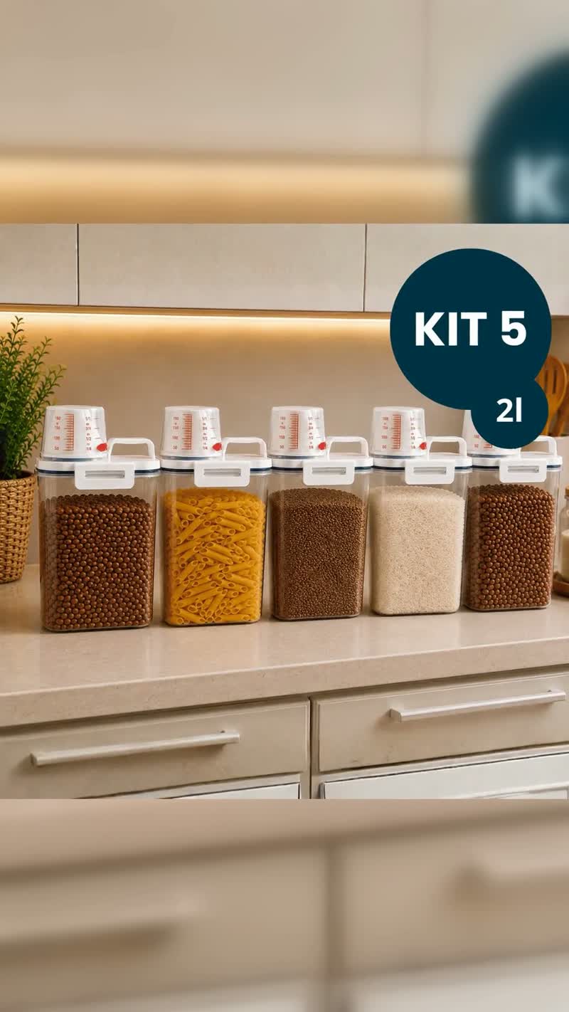 Kit 5 Potes Herméticos com Bico Dosador e Copo Medidor 2,5 Litros