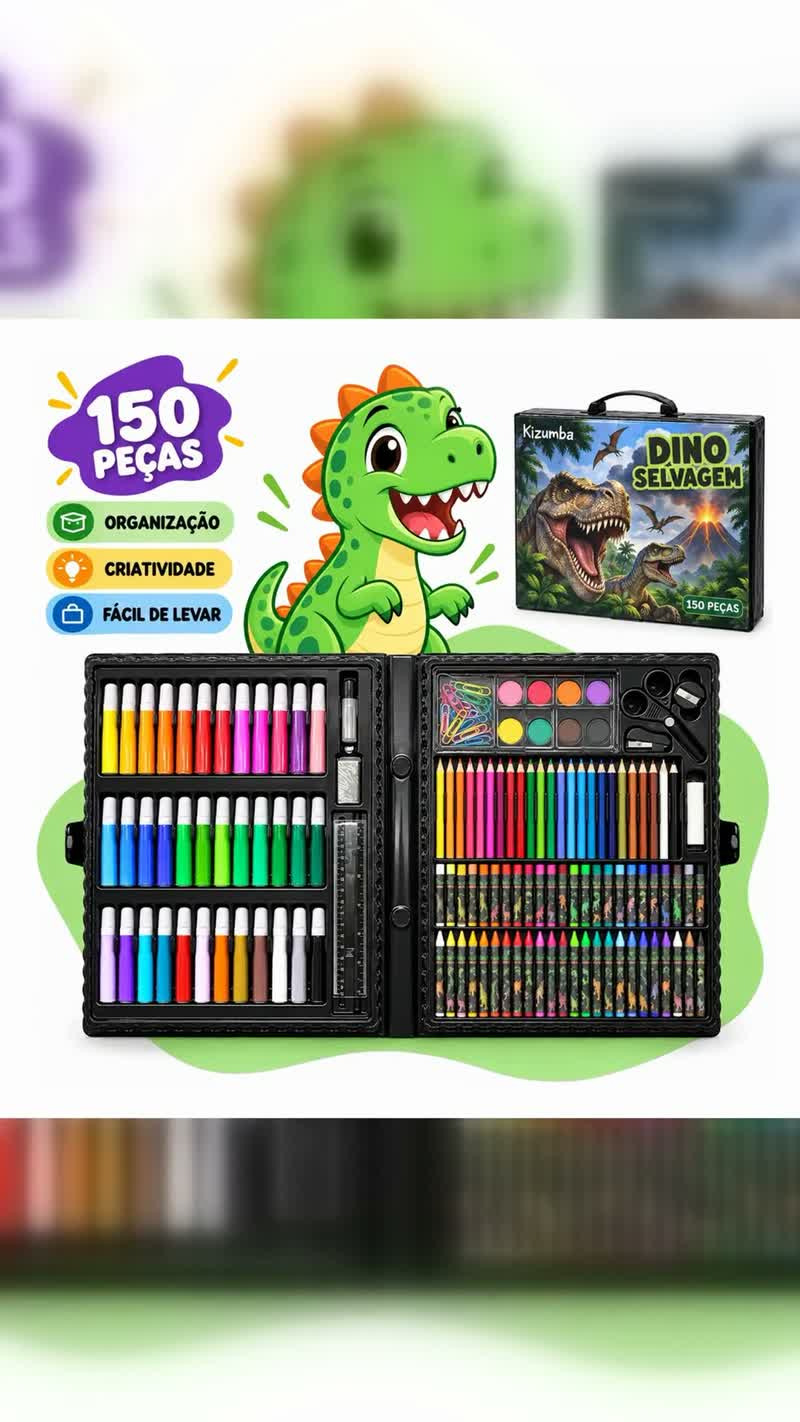 Maleta de Desenho e Pintura 150 Peças Dinossauro Kizumba