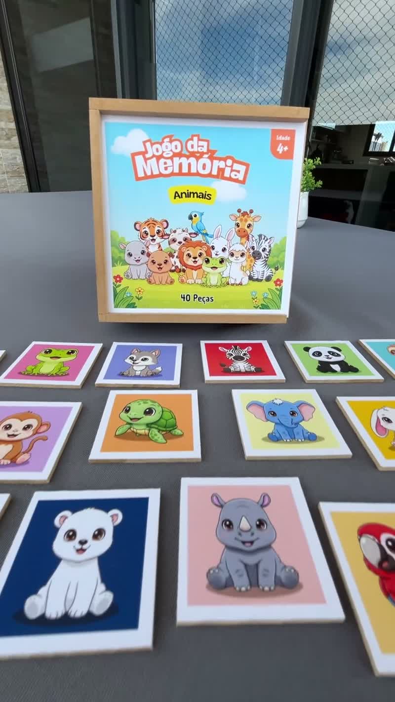Jogo da Memória de Animais 40 Peças em MDF