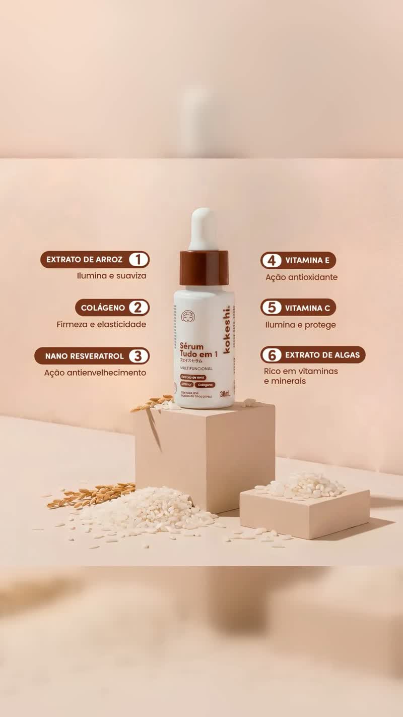 Sérum Facial Antiidade Kokeshi 30ml com Ácido Hialurônico e Retinol