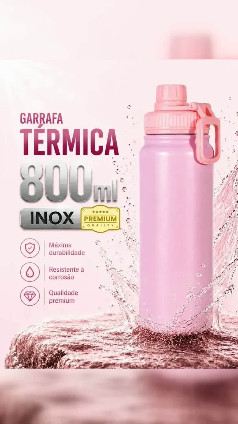 Garrafa Térmica 800ml Inox Azarte com Alça